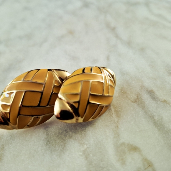 Gold and Yellow Woven Clip-On Earrings - Picture 4 of 6